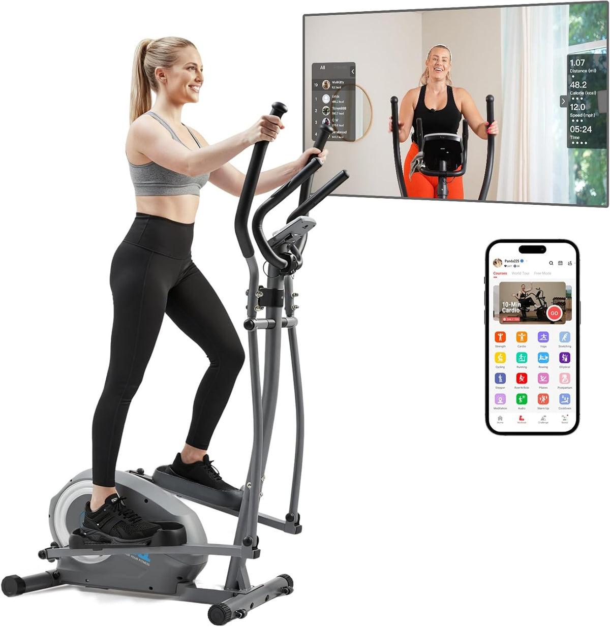 JLL Upright Elliptical Cross Trainer for Home Gym, 28 CM Bidirectional Stride, Low-Impact Full-Body Cardio Indoor Elliptical Fitness Machine, 8-Level Magnetic Resistance, Bluetooth & Free SunnyFit App MegaBDM