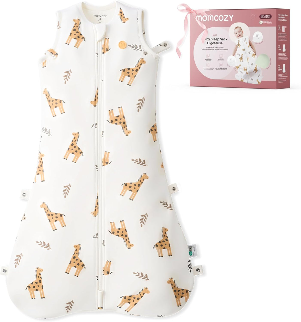 momcozy Baby Sleeping Bag 12-24 Months, 1.5 TOG Sleep Sack with Snap-Fit Adjustable Design, Two-Way Zip, Soft Bamboo Fabric, Giraffe, L MegaBDM