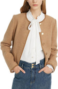 GOELIA Washable 100% Merino Wool Womens Blazers for Work Casual Crew Neck Single-Breasted Women Jacket MegaBDM