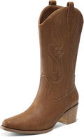 DREAM PAIRS Women's Square Toe Cowboy Cowgirl Boots Embroidered Mid Calf Western Boots Fashion Dress Low Chunky Heel Boots for Theme Party Country Concert MegaBDM