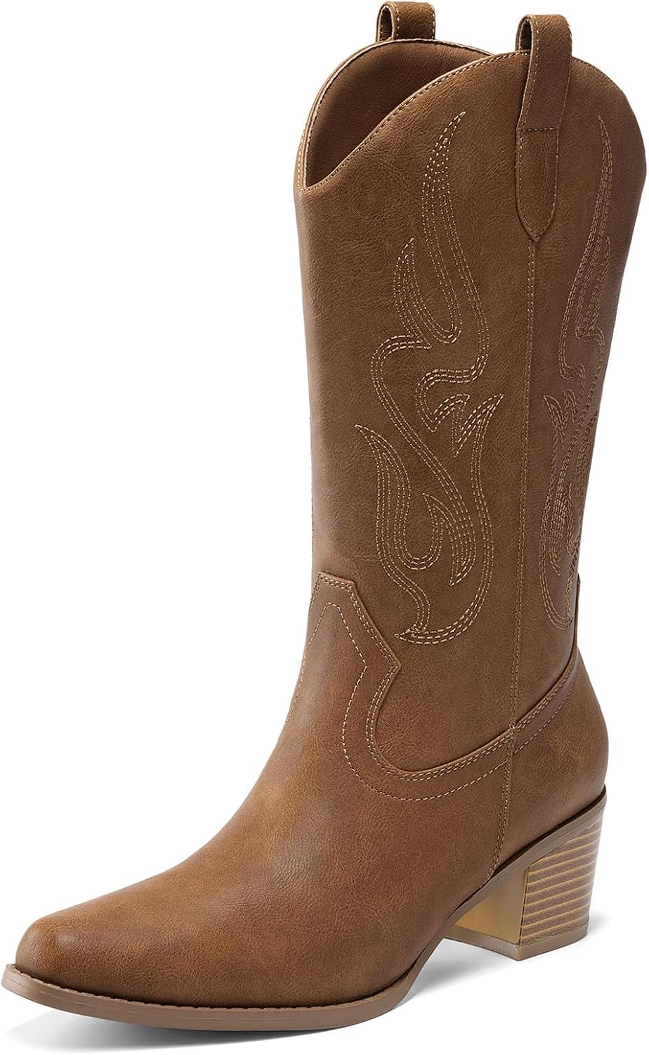 DREAM PAIRS Women's Square Toe Cowboy Cowgirl Boots Embroidered Mid Calf Western Boots Fashion Dress Low Chunky Heel Boots for Theme Party Country Concert MegaBDM