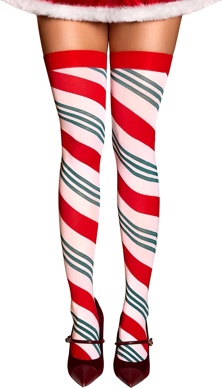 RSLOVE Striped Tights Christmas Stockings - Sexy Santa Costume Hold Ups Womens Santa&Halloween Accessories MegaBDM