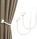 KAMANINA 2 Pack White Curtain Holdbacks, Wall Mounted Curtain Tie Backs | U-Shaped Curtain Hooks, Metal, Decorative Curtain Tie Backs, Modern Cap Finials, Fixed Curtain Holdbacks, Hanging Items MegaBDM