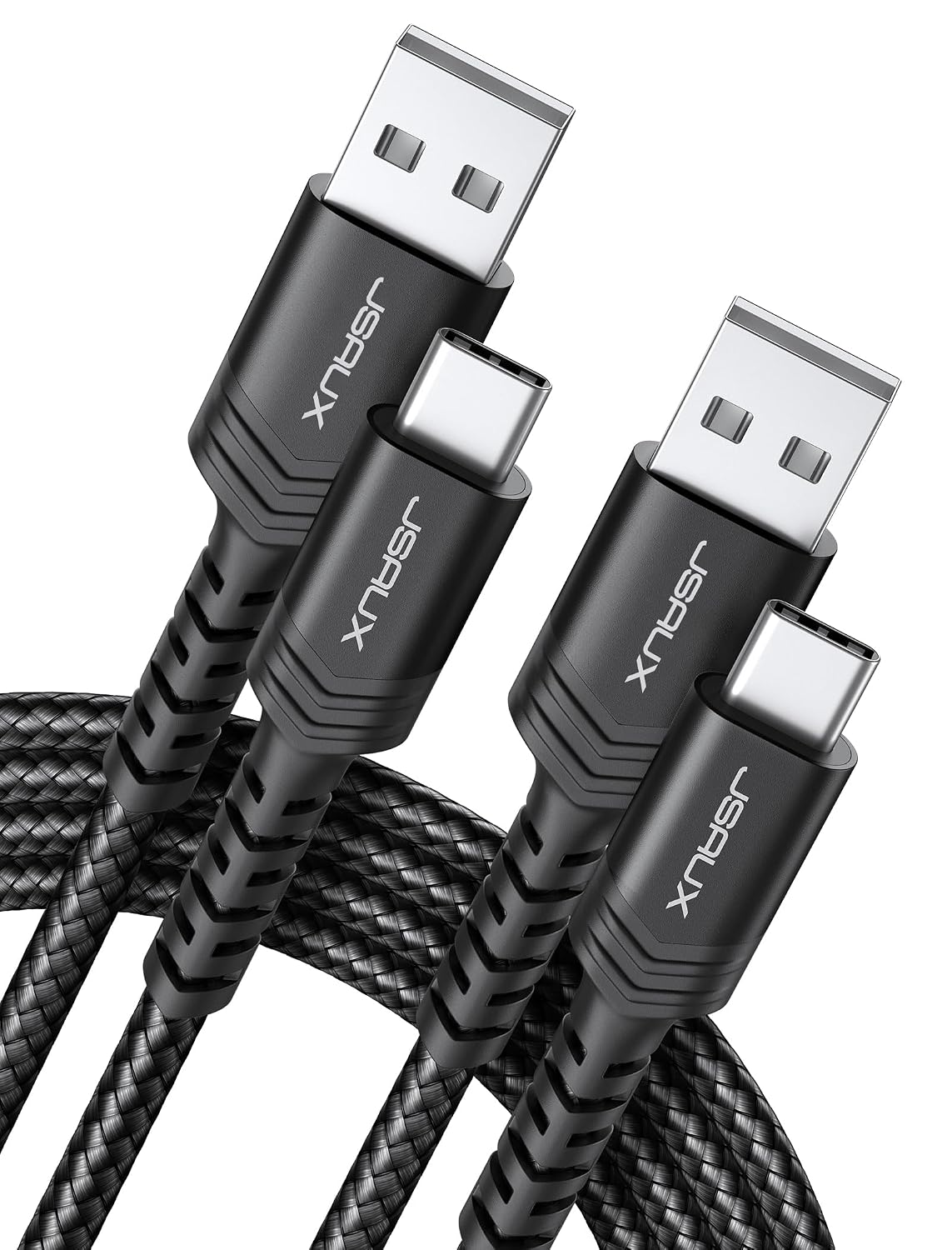 JSAUX USB C Cable (2m 2-Pack) 3.1A Fast Charging, Type C Charger Cable Compatible with iPhone 17 Air 16 15 Pro Max, Samsung Galaxy S24 S23 S22 S21 Note 10 9 8, A14 A15 A25 A35 A53 A55, CarPlay -Black MegaBDM
