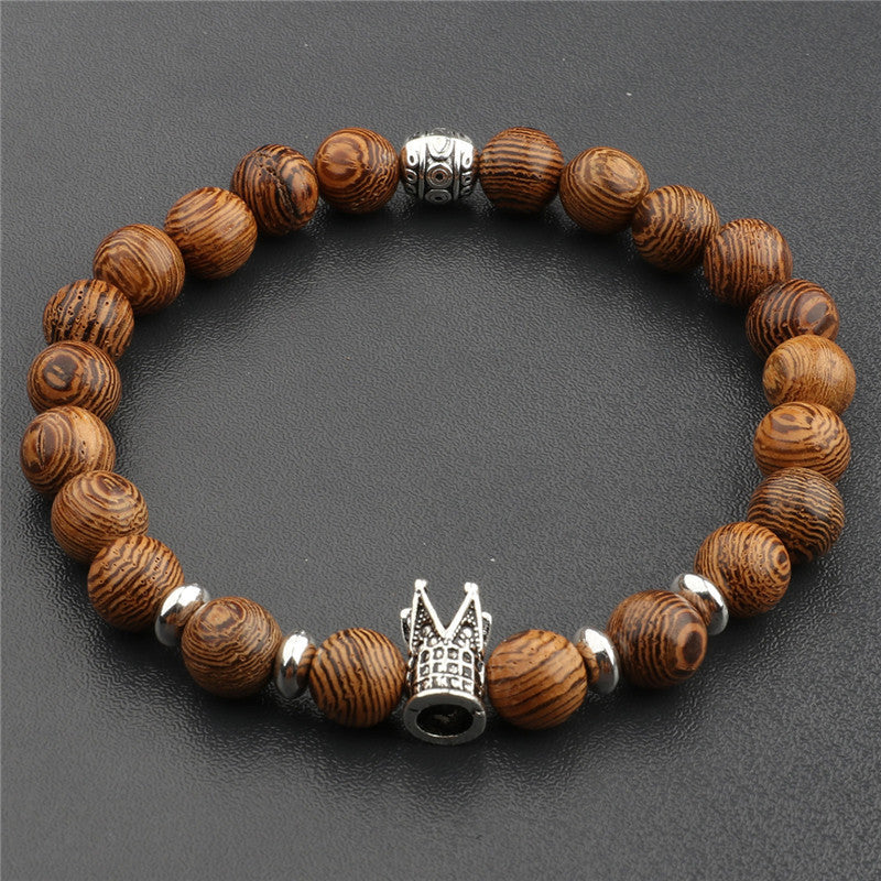 Wood Grain Crown Beads String Graceful Bracelet - ABJ003-1 MegaBDM