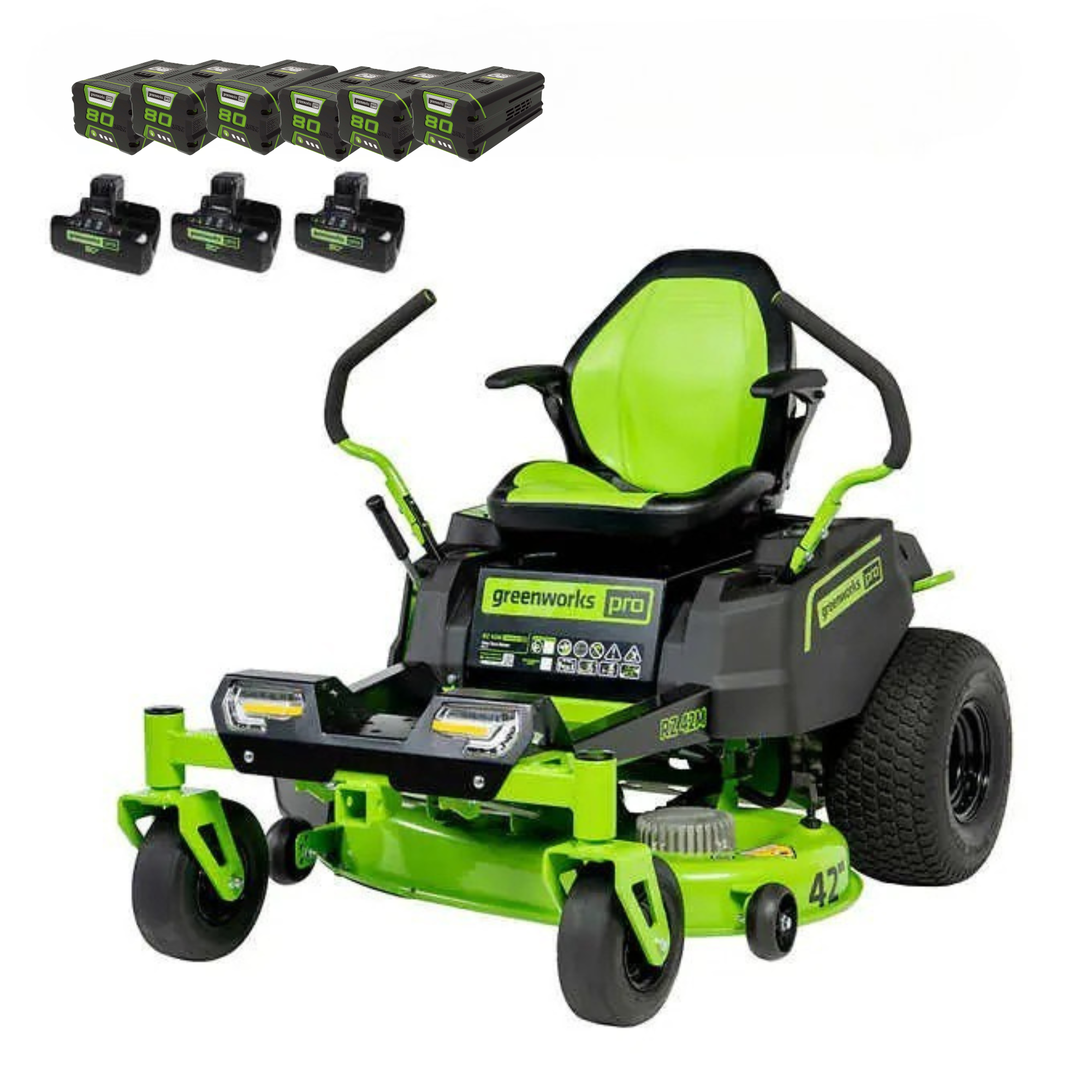 REFURBISHED 80V 42" Cordless Battery CrossoverZ Zero Turn Lawn Mower w/ Six (6) 5.0Ah Batteries and Three (3) Dual Port Turbo Chargers, CRZ4281 MegaBDM
