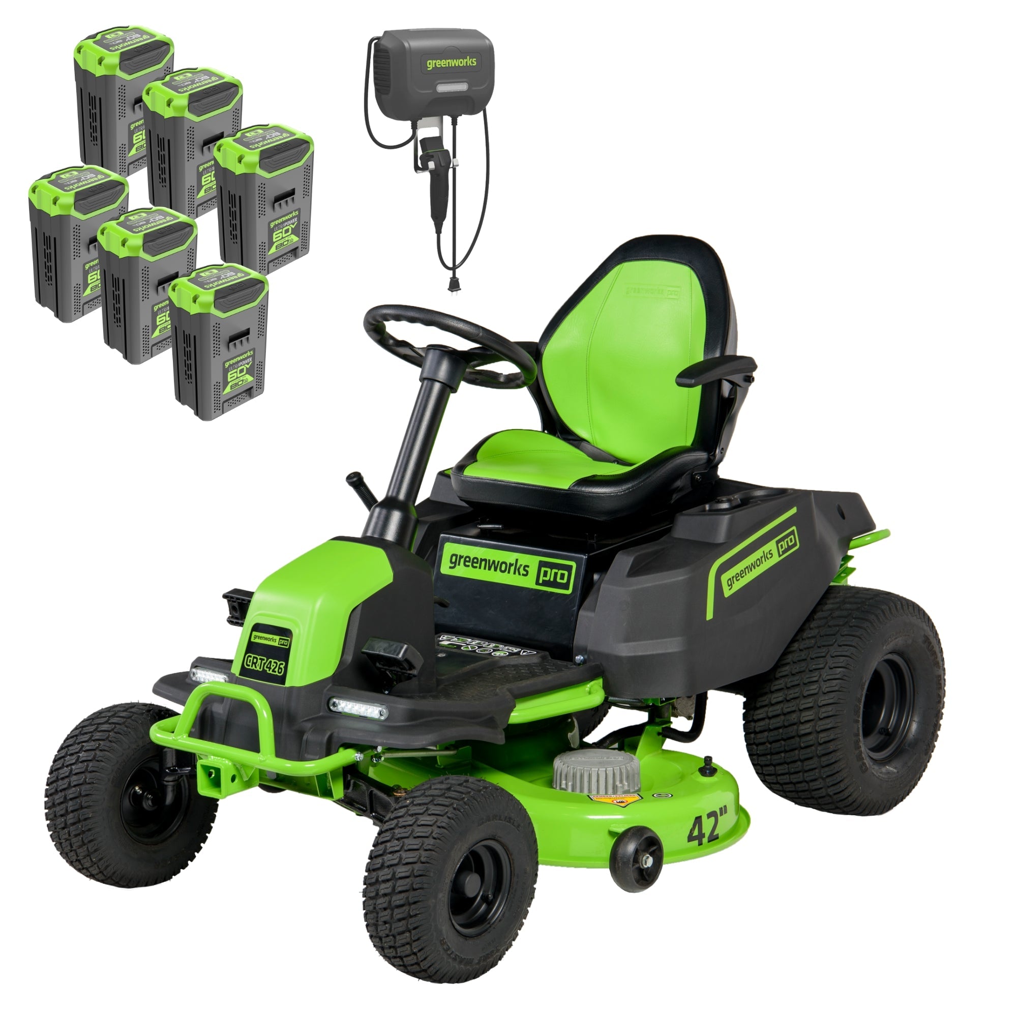60V 42" Cordless Battery CrossoverT Riding Lawn Mower, (6) 8.0 Ah Batteries and 600W Wall Charger, CRT4262 MegaBDM