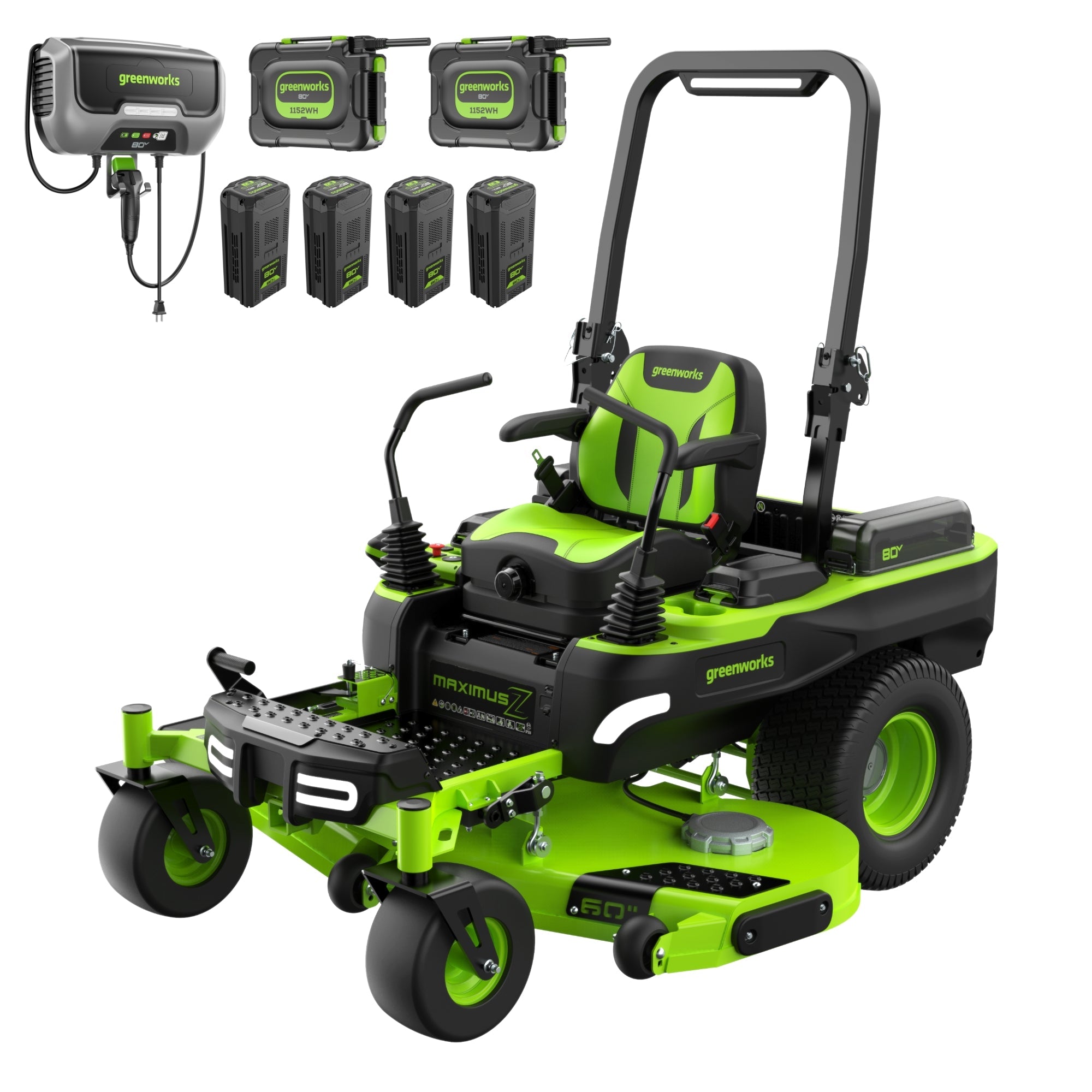80V 60" MaximusZ Zero Turn Lawn Mower, (4) 8Ah Batteries: (2) 16Ah Batteries and 1.5kW Wall Charger, MZ6081 MegaBDM