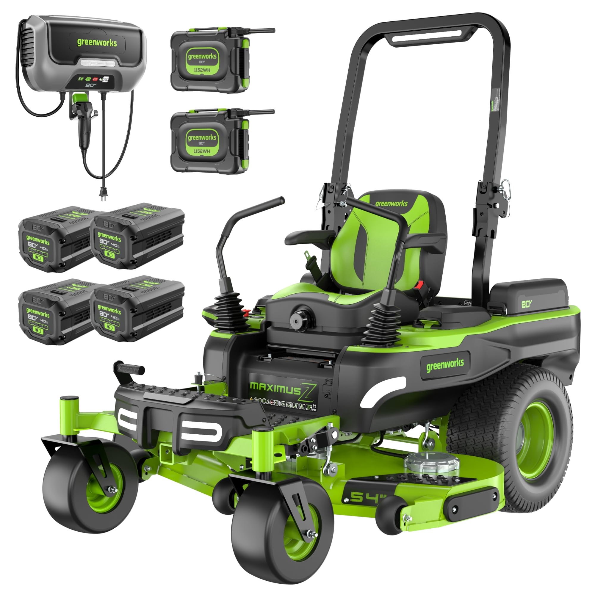 80V 54" MaximusZ Zero Turn Riding Mower with (2) 16.0 Ah and (4) 4.0 Ah Batteries and 1.5kW Charger, MZ5481 MegaBDM