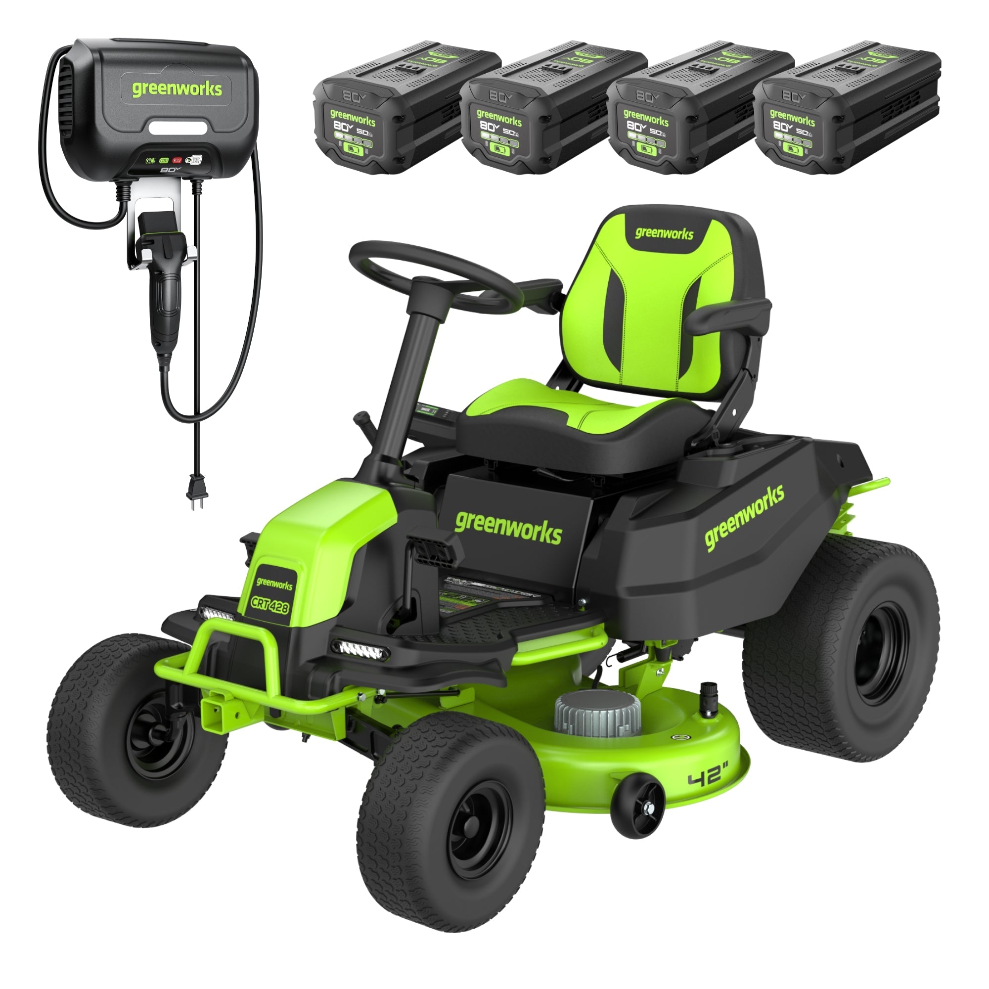 80V 42" Cordless Battery CrossoverT Riding Lawn Mower, (4) 5.0Ah Batteries and 600W Wall Charger, CRT4282 MegaBDM