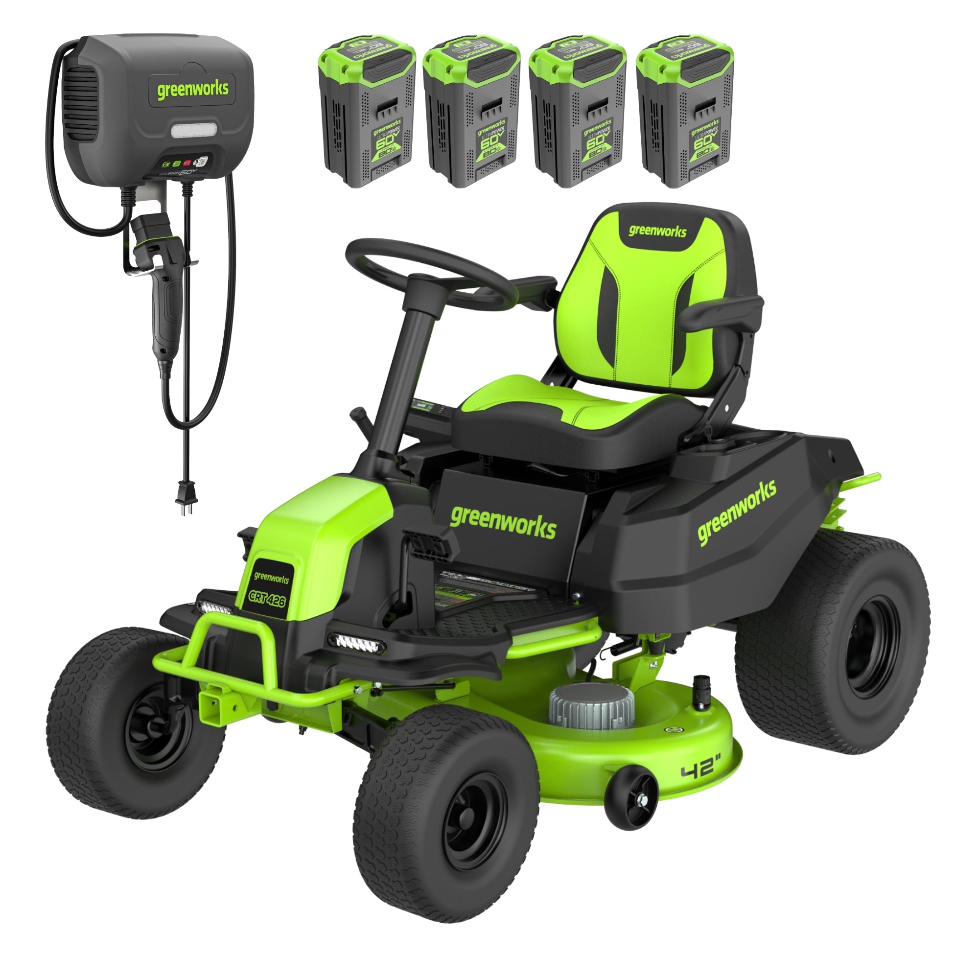 60V 42" Cordless Battery CrossoverT Riding Lawn Mower, (4) 8.0 Ah Batteries and 600W Wall Charger, CRT4262 MegaBDM