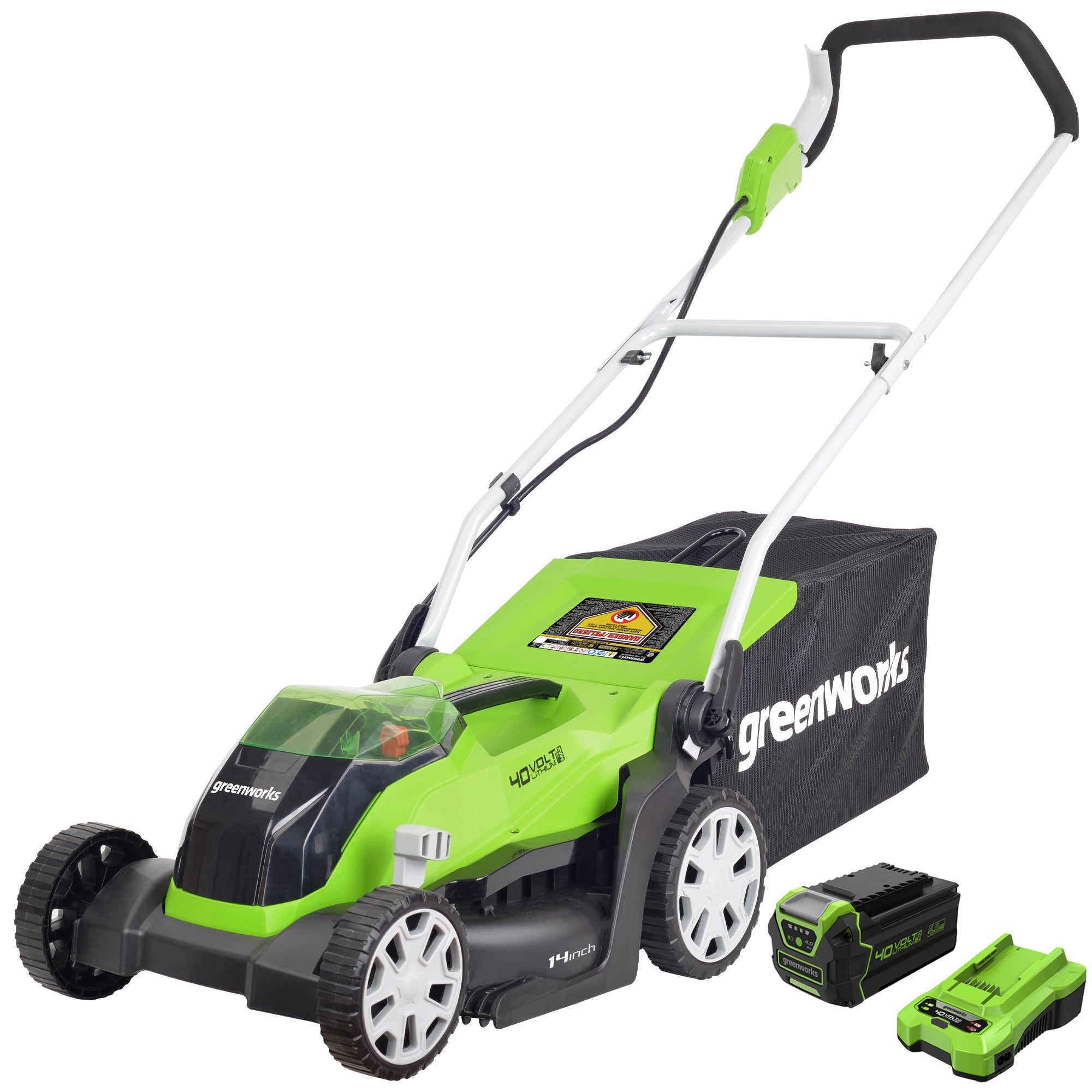 40V 14" Cordless Battery Push Lawn Mower: 4.0 Ah Battery and Charger, LM1404 MegaBDM