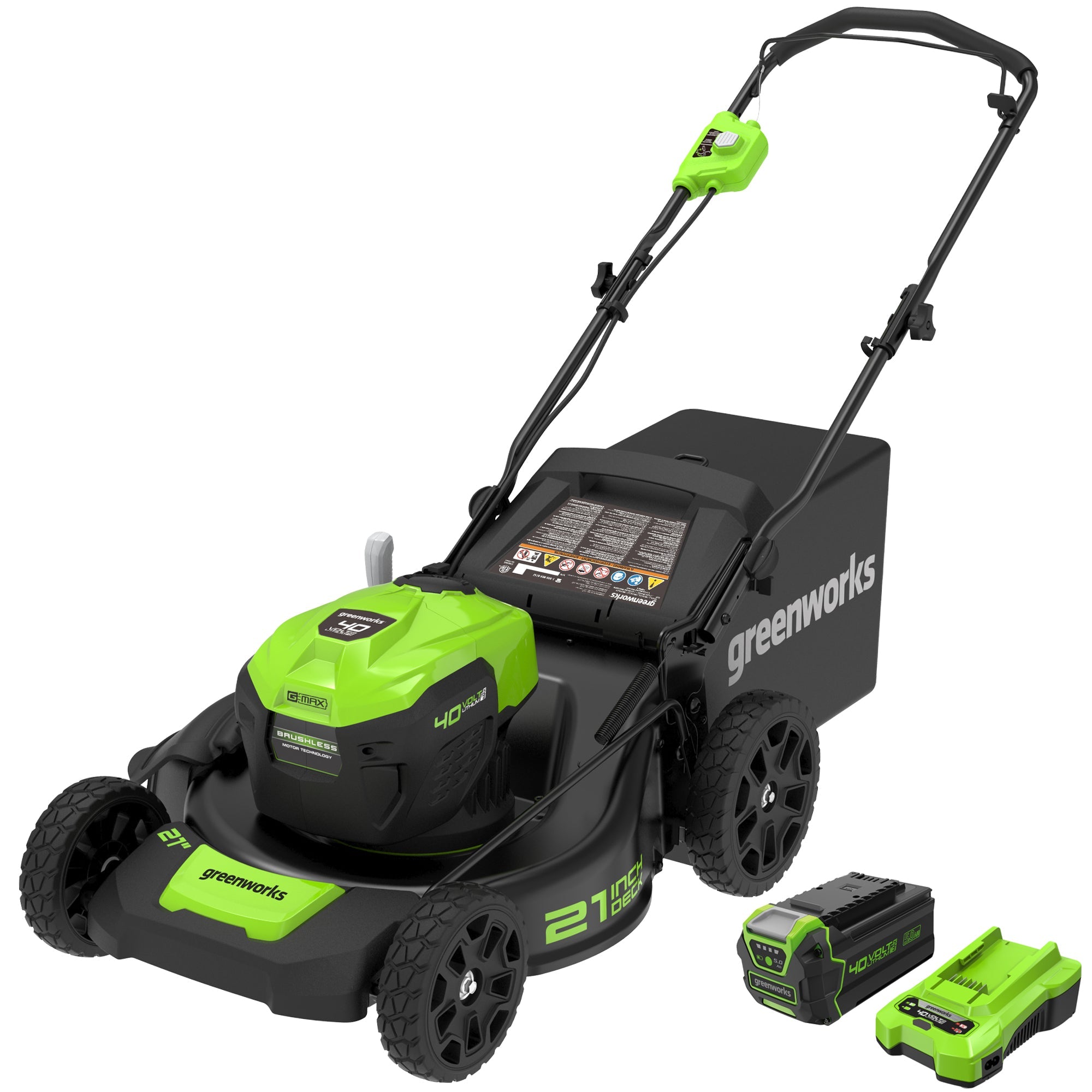 40V 21" Cordless Battery Brushless Push Lawn Mower: 5.0 Ah USB Battery and Charger, LM2104 MegaBDM