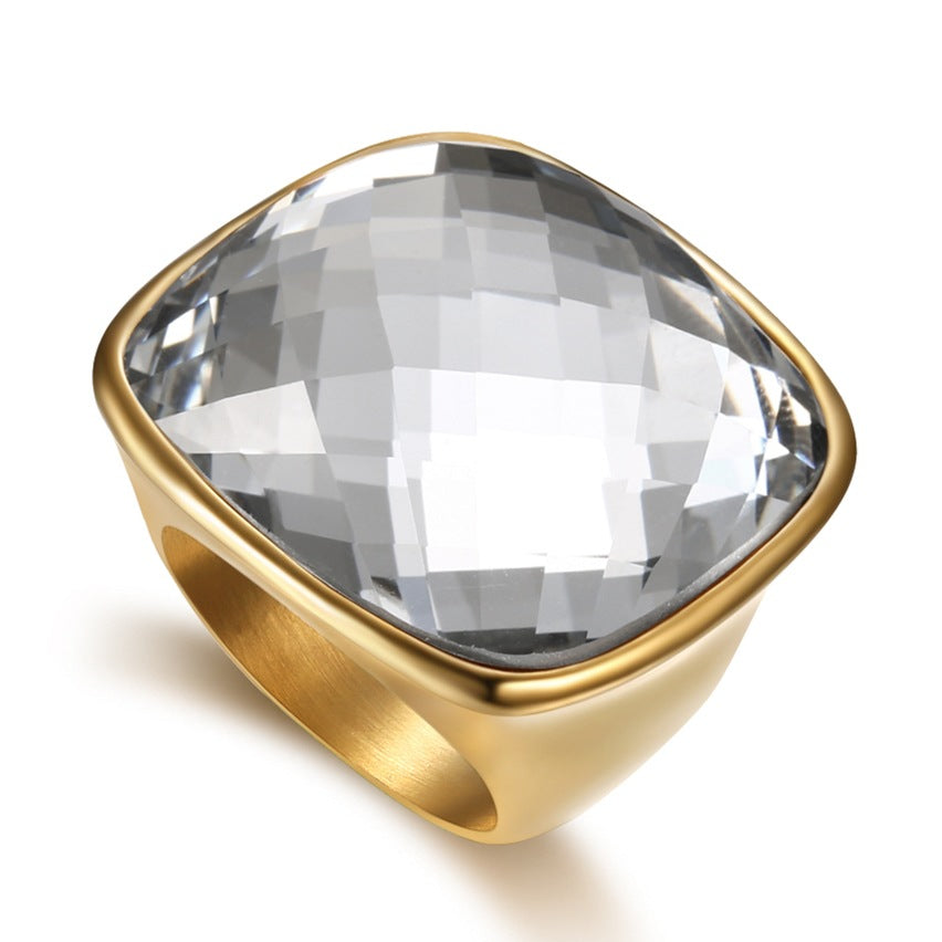 Women's High-grade Square Elegant Gemstone Stainless Steel Rings - Clear / Beautiful Circumference 10# MegaBDM