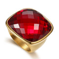 Women's High-grade Square Elegant Gemstone Stainless Steel Rings - Transparent Red / Beautiful Circumference 6# MegaBDM