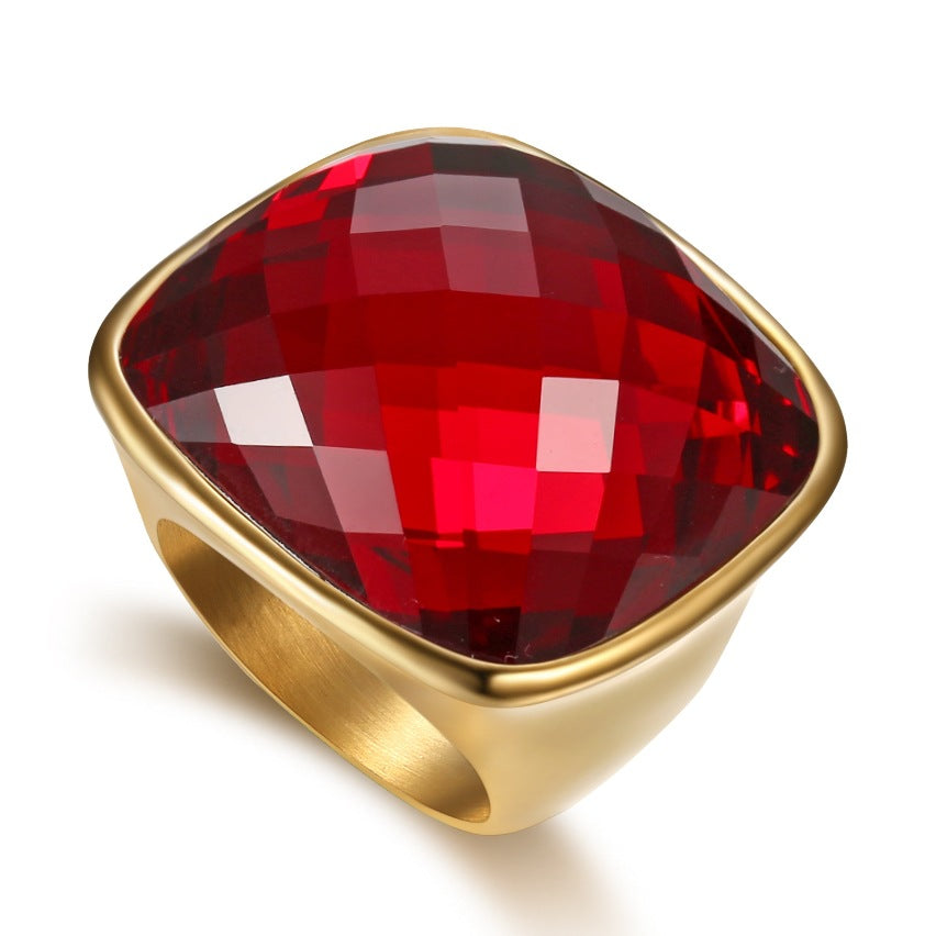 Women's High-grade Square Elegant Gemstone Stainless Steel Rings - Transparent Red / Beautiful Circumference 6# MegaBDM