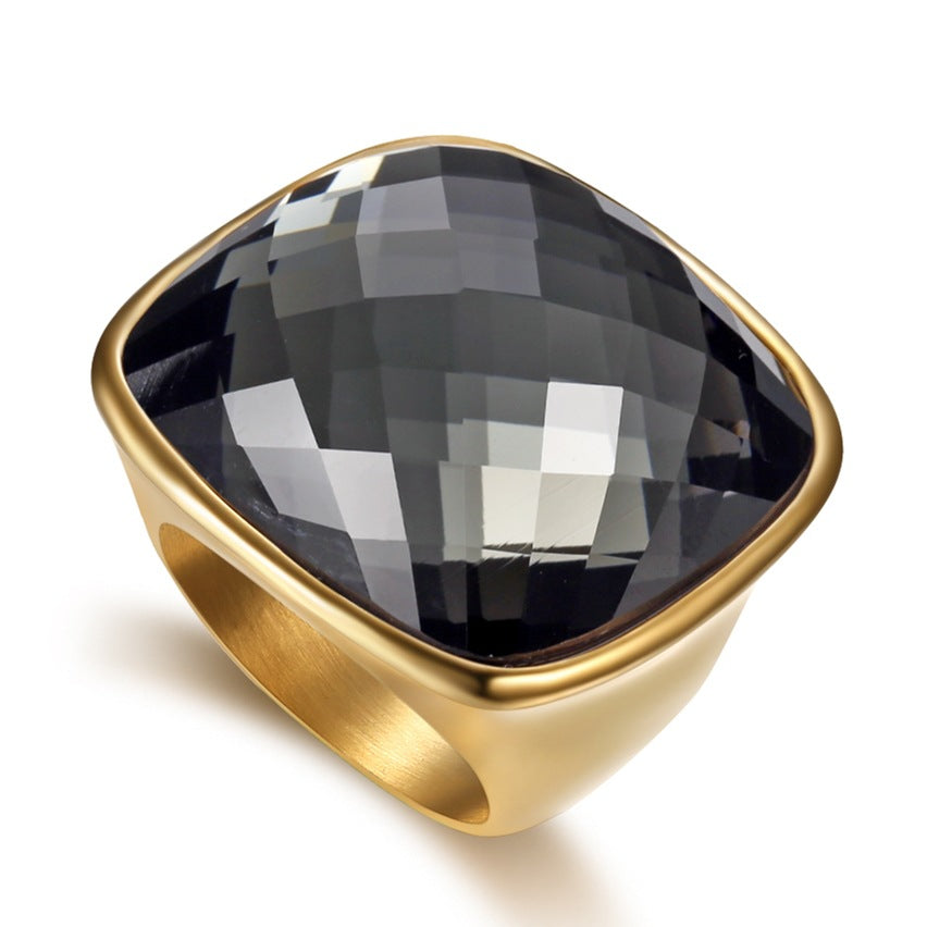 Women's High-grade Square Elegant Gemstone Stainless Steel Rings - Transparent Gray / Beautiful Circumference 6# MegaBDM