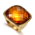 Women's High-grade Square Elegant Gemstone Stainless Steel Rings - Champagne Gold / Beautiful Circumference 7# MegaBDM