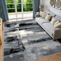 Grey Abstract Rug for Living Room, Large Machine Washable Area Rug Non-Slip Modern Charcoal & Silver Oil Painting Carpet, Soft Low Pile Rug for Bedroom Office Dining Room, 200x300cm MegaBDM