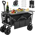 YITAHOME Beach Trolley with Big Universal Wheels, Folding Wagon with table 2 Drink Holders, Large Capacity 220 lbs Adjustable Handle Height, Festival Trolley for Outdoor Garden Picnics (Black) MegaBDM