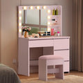 YITAHOME Dressing Table with Mirror and Stool, 3 Lighting Modes Makeup Vanity Desk Set with 4 Drawers & Storage Shelves, Modern Dressing Table Set with Stool for Bedroom Dressing Room, Pink MegaBDM