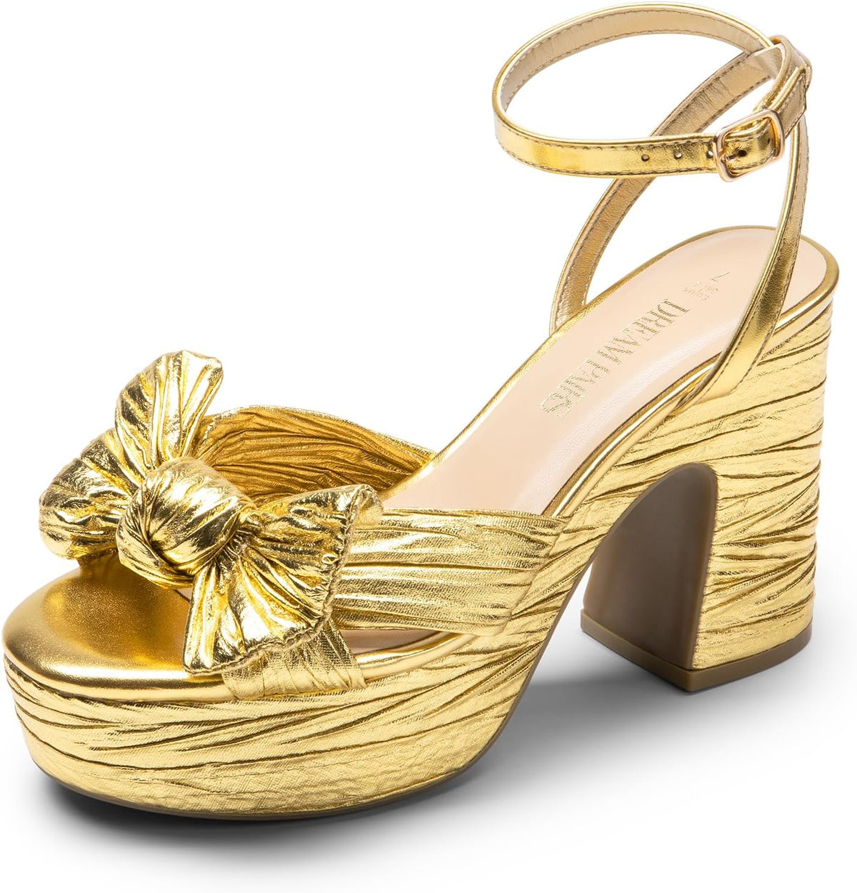 DREAM PAIRS Women's Chunky Platform Heels Sandals Pleated Bow Knot Ankle Buckle Strap Heeled Sandals Open Toe Comfortable Wedding Party Dress Shoes MegaBDM