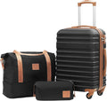 COOLIFE Suitcase Set 3 PCS - 20" Hard Shell Lightweight ABS Luggage + Travel Bag & Toiletry Bag, Small Suitcase Carry on with TSA Lock, 4 Wheels for Travel, Airline & Cruise, Business Trip Black/Brown MegaBDM