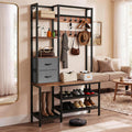 YITAHOME Coat Rack Stand with Shoe Storage, Freestanding Hallway Unit with 2 Shelves, Industrial Coat Stand with 9 Hooks for Hallway Living Room Bedroom, Metal Frame, Black MegaBDM