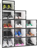 YITAHOME Shoe Box,12Pcs Stackable Shoe Containers,35.1 x 24.9 x 18.5cm,Fit up to UK Size 11,Medium Size Shoe Storage,Non-toxic Plastic Drop Front Shoe Organisers,Shoe Storage Box MegaBDM