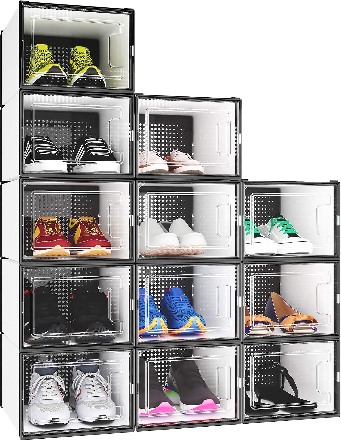 YITAHOME Shoe Box,12Pcs Stackable Shoe Containers,35.1 x 24.9 x 18.5cm,Fit up to UK Size 11,Medium Size Shoe Storage,Non-toxic Plastic Drop Front Shoe Organisers,Shoe Storage Box MegaBDM