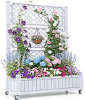 YITAHOME Raised Beds with trellis,Garden trellis with Wheels 108.5 * 44 * 155cm,Drainage Holes and Plugs for Climbing Plants,raised planter holds 15 lbs for Vegetables Flowers Fruit(White) MegaBDM