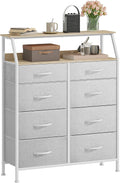DWVO Chest of Drawers,Fabric Chest of Drawers Cabinet with 8 Drawers,Dresser for Bedroom,Living Room With Handles,Wood Top and Sturdy Steel Frame,Light Grey MegaBDM