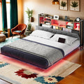 YITAHOME Bed Frame,LED with Headboard,USB Ports Charging Outlets,Metal Platform Bed Frame with 2 Tiers Storage Shelves, No Box Spring Needed King Size Grey Type MegaBDM