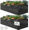 YITAHOME 2Pcs Outdoor Raised Garden Bed Kit 180x90x60cm, Raised Beds Thickened Zinc-Aluminum-Magnesium Metal Raised Beds for Garden with Support Rod & Gloves for Vegetables Flowers Fruits (Black) MegaBDM