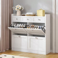 YITAHOME 4 Drawer Shoe Cabinet, Space Saving Shoe Storage Cabinet with 4 Flip Drawers and 3 Fabric Drawer Adjustable and Removable Divider for 24 Pairs of Shoes for Hallways and Living Room, White MegaBDM