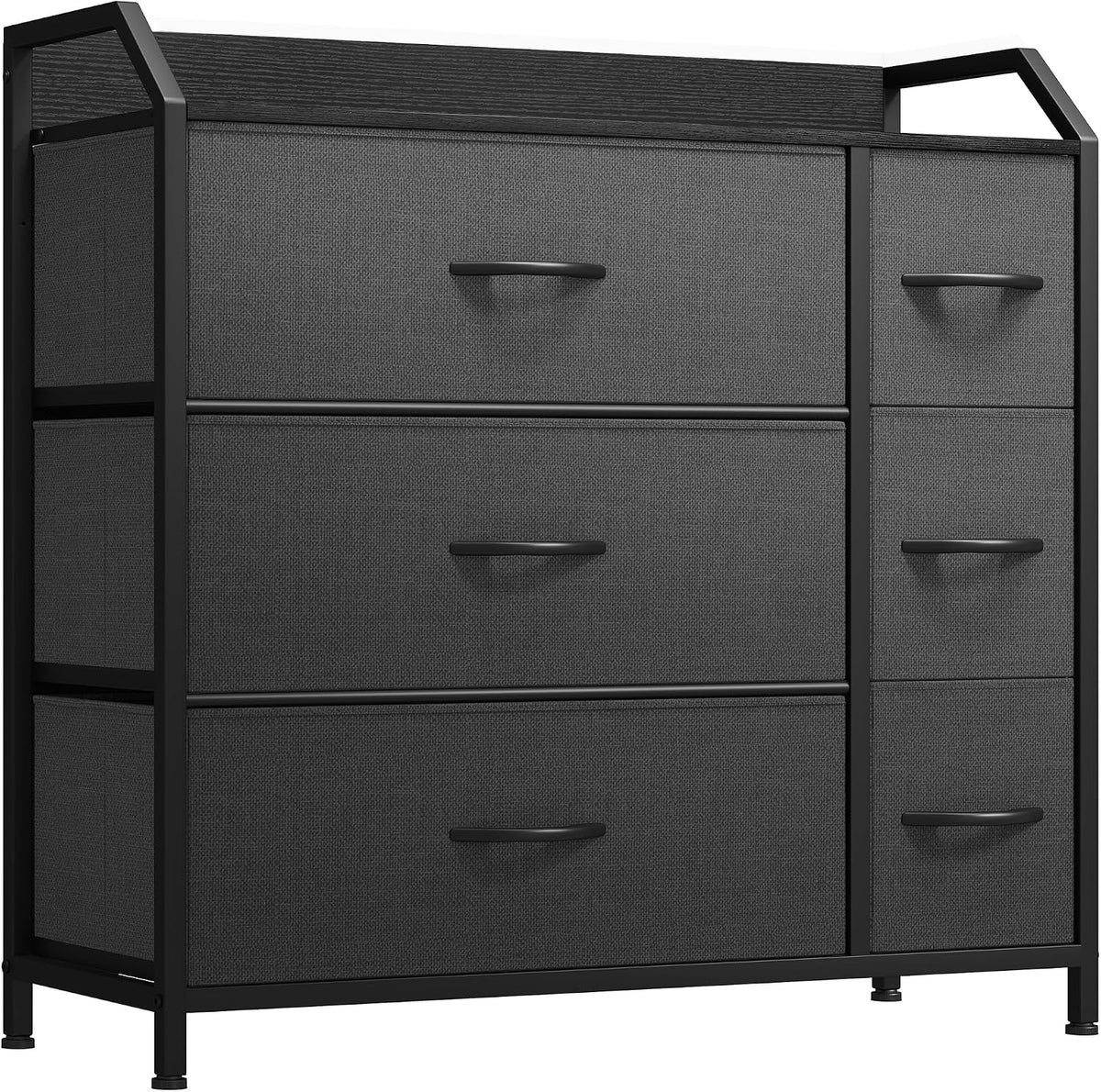 YITAHOME Chest of Drawer with 6 Drawers for Bedroom Fabric Dresser Storage Drawers With Handles Metal Frame for Living Room, Hallway,Black Gray MegaBDM