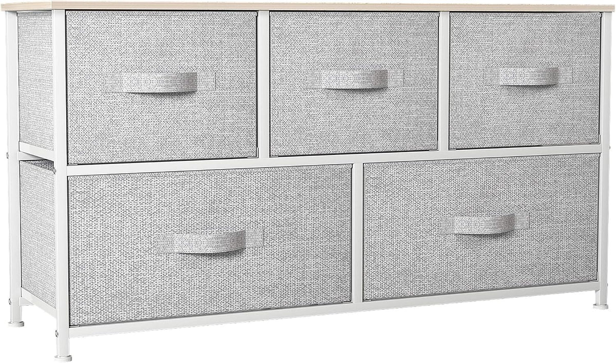 YITAHOME Chest of Drawers, Non-Woven Fabric 5-Drawer Storage Organizer Unit for Bedroom Living Room Closet, Sturdy Steel Frame, Easy Pull Fabric Bins & Wooden Top, Fabric Dresser MegaBDM