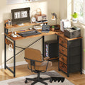 YITAHOME Computer Desk with Drawers, L Shaped Gaming Desks with LED Lights & Power Outlets, Reversible Corner Desks with Storage, Home Office Desk with Monitor Stand and PC Stand 130×100 cm, Vintage MegaBDM