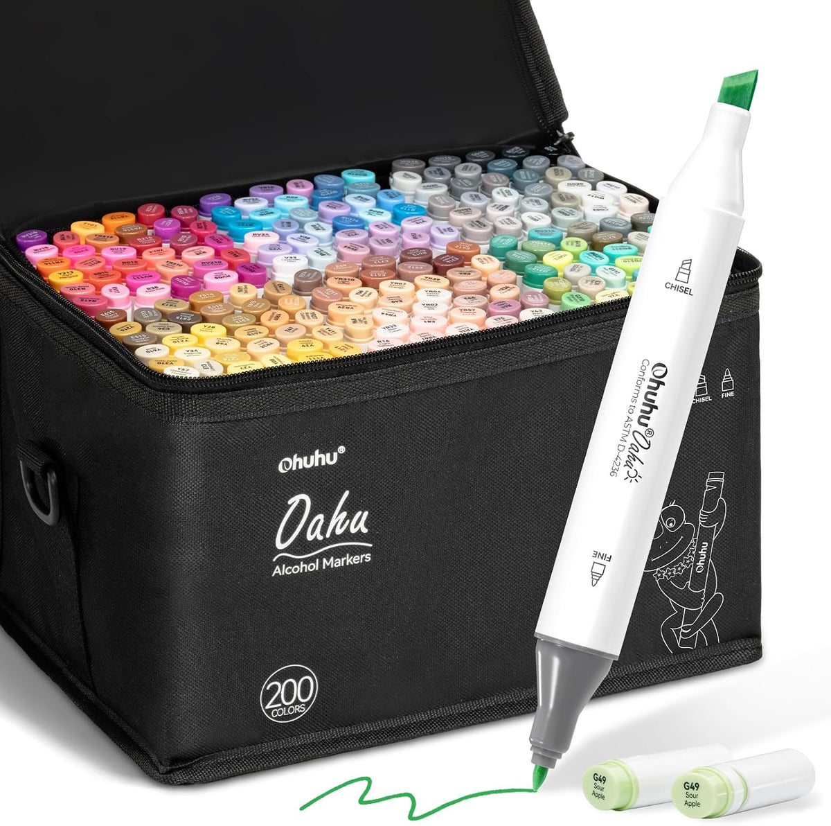 Ohuhu Colouring Pens 200 Chisel & Fine Alcohol-based Art Set | Dual Tips Easy Blending & No Smudging Quick-Dry for Illustration Calligraphy & Sketching AP Certificated - Oahu MegaBDM