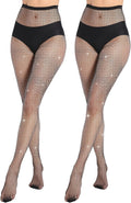 MANZI Woman Fishnet Tights, Sparkly Rhinestones and Diamond Mesh Stockings, Glitter Tights for Women 2 Pairs MegaBDM