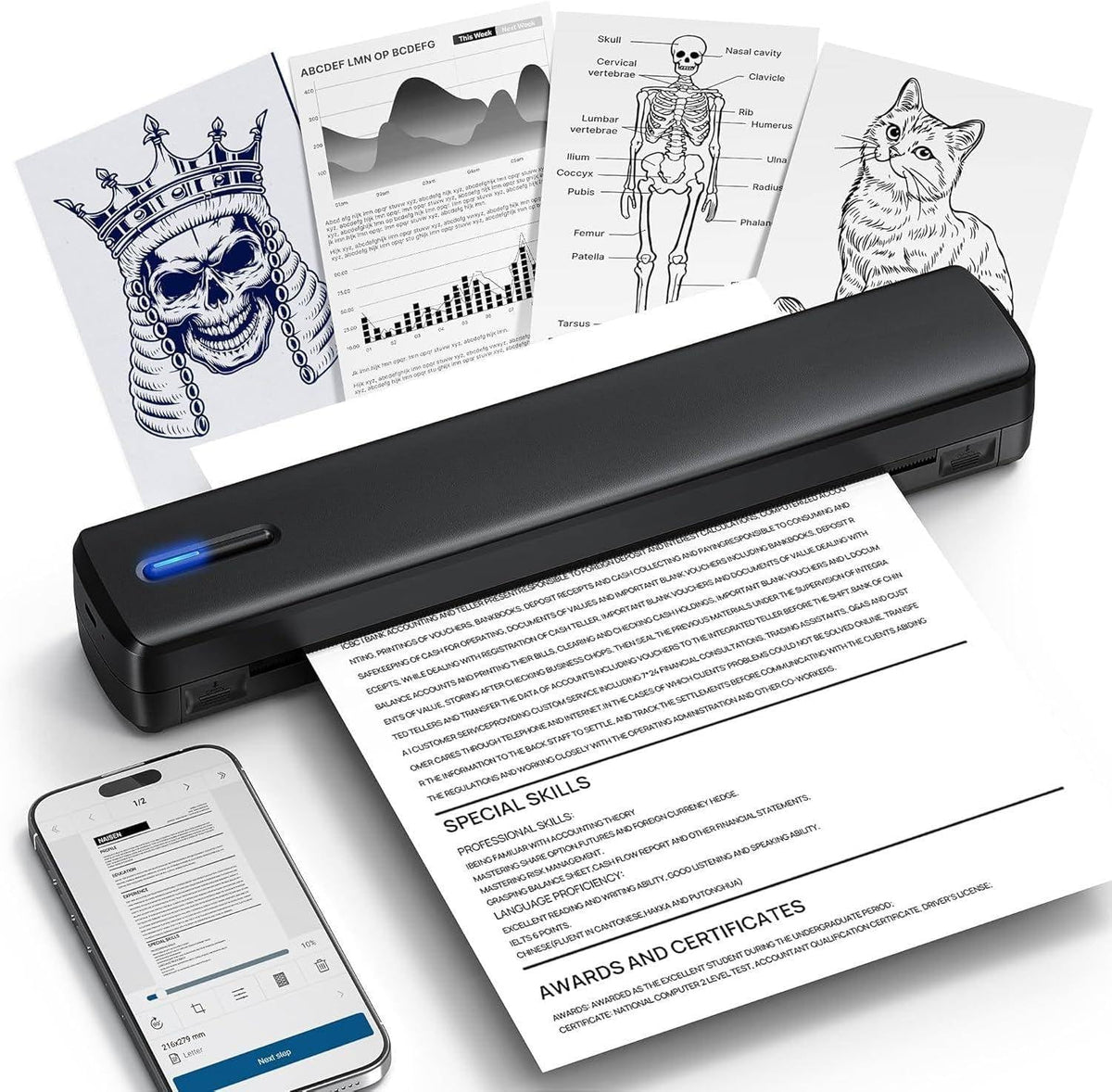 CHIVALZ Bluetooth Thermal Printer Support for 8.5"x11" US Letter, Inkless Compatible with Android, iOS, Laptop(White) MegaBDM
