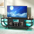 YITAHOME Industrial 140cm TV Stand Cabinet with LED Lights,TV Unit with Storage Cabinets & Open Shelves, Metal Frame TV Cabinet Fits Up to 65 Inch TV for Living Room,Black MegaBDM
