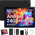 Tablets 10 inch Tablet Android 16,24GB RAM 64GB ROM (1TB TF Expand),5G WiFi 6,1280 x 800 HD, 5MP+8MP Dual Camere,Android Tablet with Keyboard, Stylus, Mouse, Earphone, Case (Black) MegaBDM
