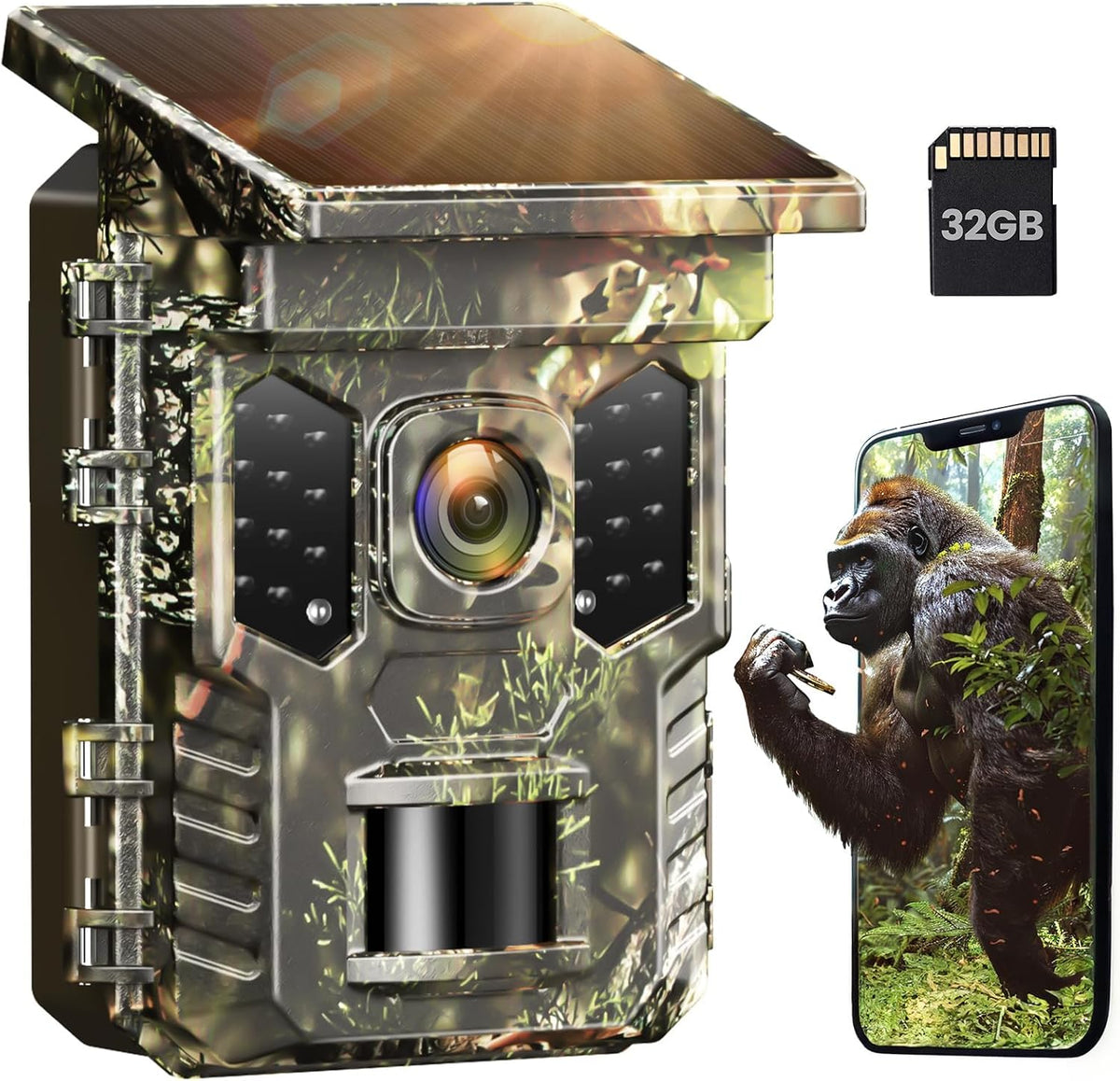 XTU Wildlife Camera WiFi Bluetooth - 4K 64MP Solar Trail Camera With Night Vision Activated Waterproof IP66, 0.2s Trigger Speed, Built-in Lithium Battery Rechargeable for Garden Monitoring MegaBDM