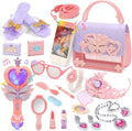 CUTE STONE Little Girls Play Purse, Toddler Purse with Handbag, Heels, Pretend Makeup Kit, Toy Phone, Light-Up Magic Wand, My First Purse Set with Princess Jewelry, Pretend Play Gift Toys for Kids MegaBDM