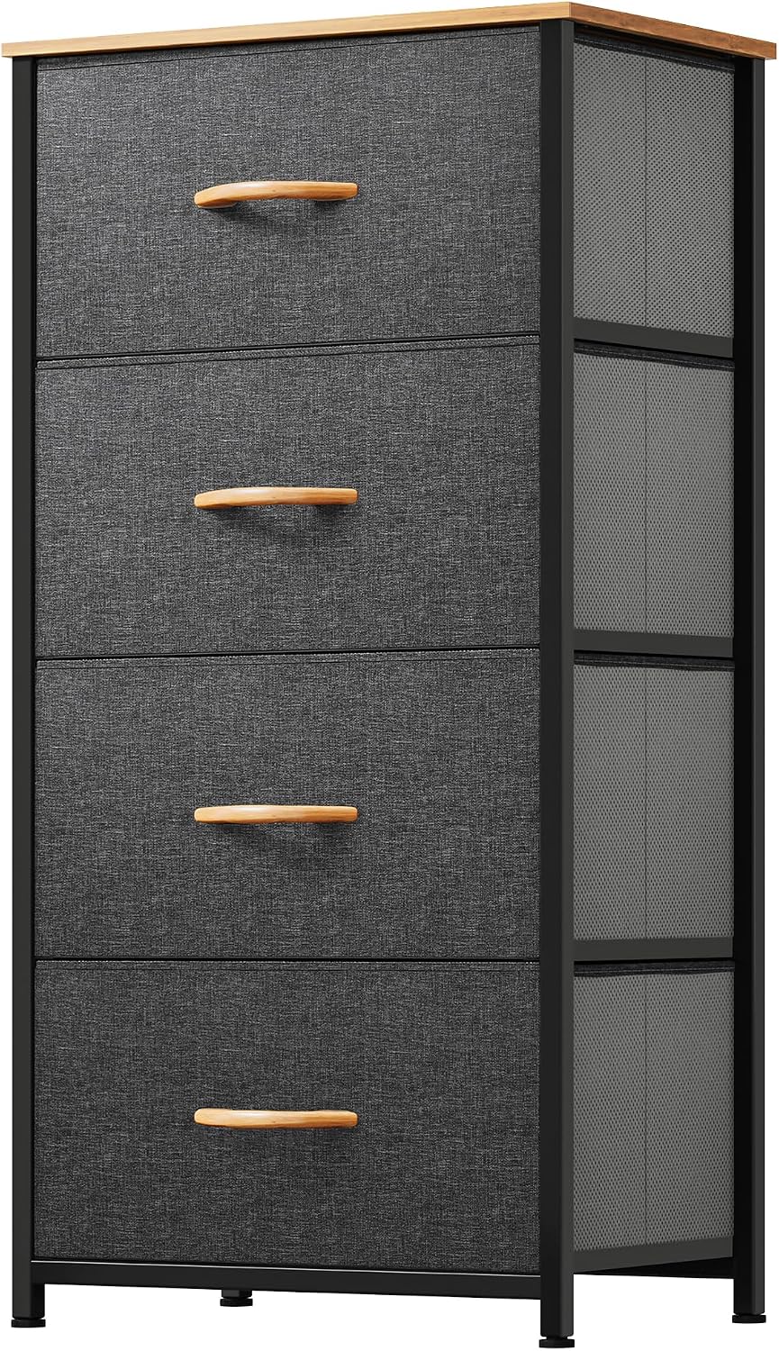 YITAHOME Chest of Drawers with 4 Drawers, Fabric Dressers with Easy Pull Handle,Sturdy Steel Frame,Storage Drawers for Bedroom, Closet, Clothes, Dark Grey MegaBDM