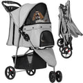 YITAHOME 15 kg Foldable Dog Stroller, Cat Stroller with 3 Wheels, Mesh Windows, Cup Holder, and Brakes, Suitable for Medium-Sized Light Gray MegaBDM