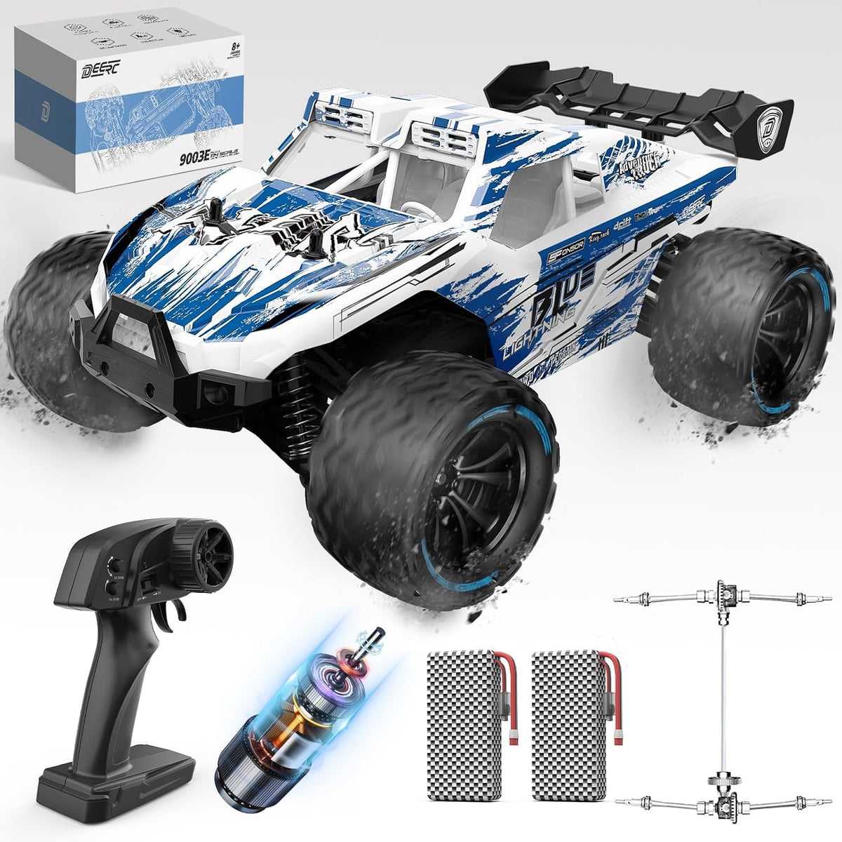 DEERC 9003E 1:14 All Terrain RC Cars, 40KPH High Speed Off Road RC Truck,4WD Remote Control Car with 2 Li-ion Batteries, Fast Extreme Monster Truck Toys Gifts for Kids and Adults MegaBDM