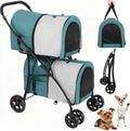 YITAHOME Double-Decker Dog Stroller, Pet Buggy, Capacity Up to 30kg, Foldable Dog Carrier with Mesh Windows, Cat Pushchair for Two Dogs and Cats Dark Green & Gray MegaBDM