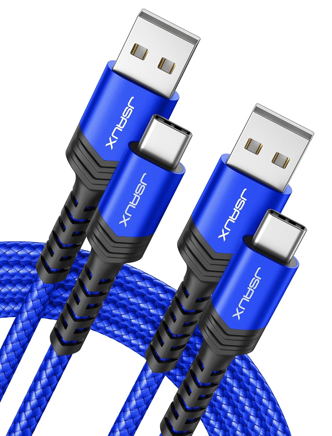 JSAUX USB C Cable (2m 2-Pack) 3.1A Fast Charging, Type C Charger Cable Compatible with iPhone 17 Air 16 15 Pro Max, Samsung Galaxy S24 S23 S22 S21 Note 10 9 8, A14 A15 A25 A35 A53 A55, CarPlay -Blue MegaBDM
